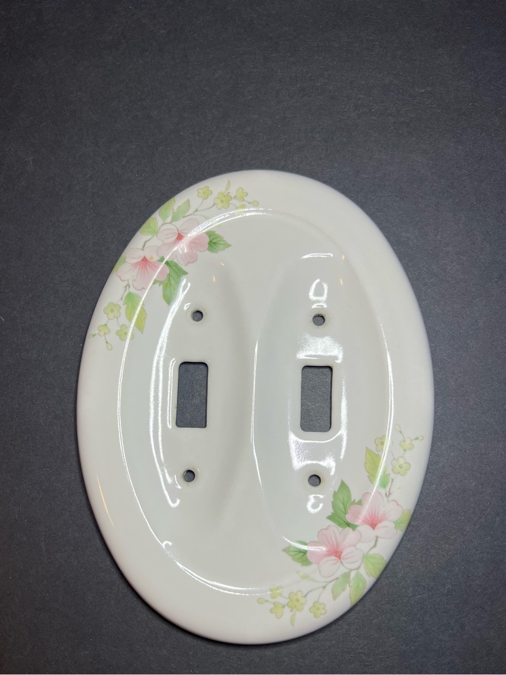 VTG Cottagecore Set of Oval Porcelain Floral Single & Double Switch Plate Covers - Picture 2 of 7